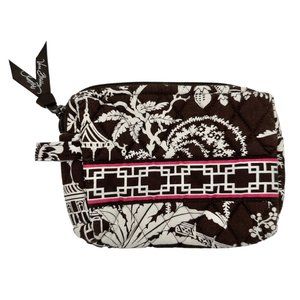 Vera Bradley Imperial Toile Cosmetic Bag Plastic Lining Brown White Pink Floral